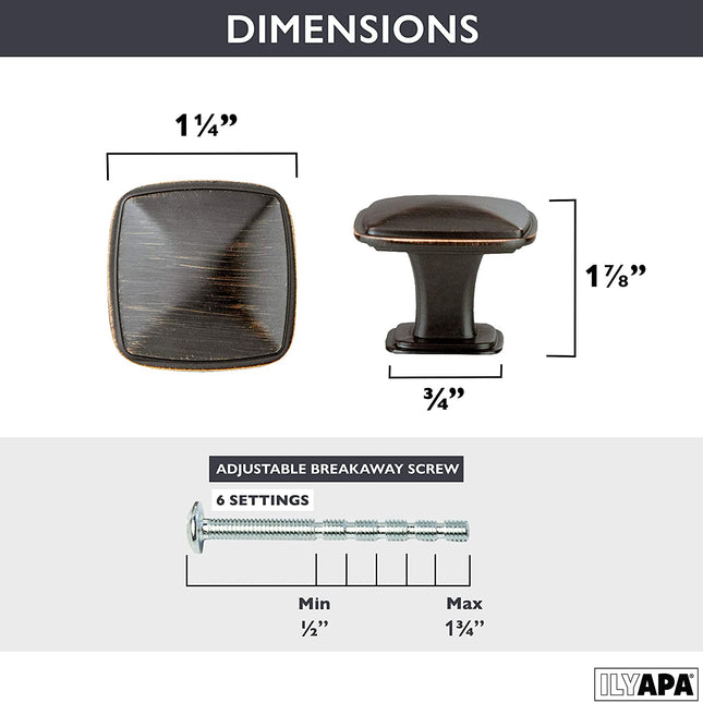 Oil Rubbed Bronze Square Kitchen Cabinet Knobs - 10 Pack of Drawer Handles Hardware
