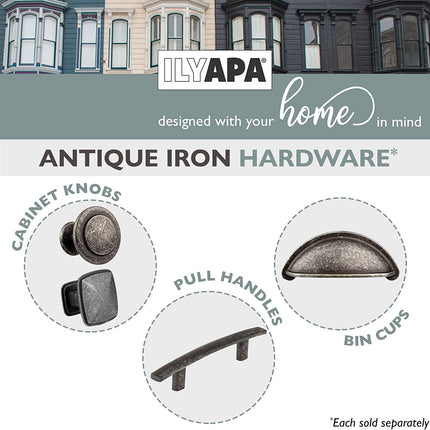 Antique Iron Kitchen Cabinet Handles - 3 Inch Hole Center Curved Bar Pulls - 10 Pack of Kitchen Cabinet Hardware