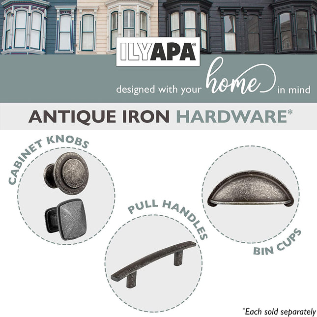 Antique Iron Kitchen Cabinet Handles - 3 Inch Hole Center Curved Bar Pulls - 10 Pack of Kitchen Cabinet Hardware