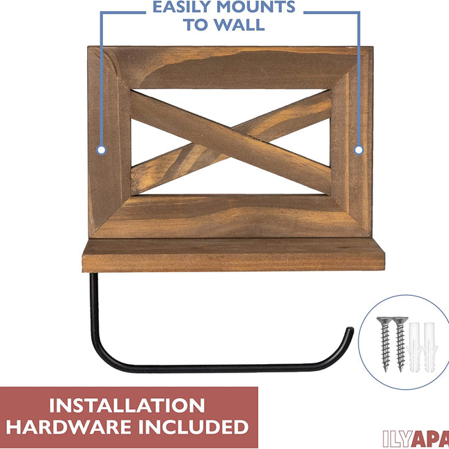 Farmhouse Toilet Paper Holder for Bathroom - Barnwood Rustic Wood Wall Mount