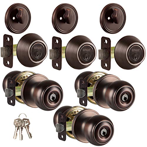 Ilyapa Entry Knob with Deadbolt Set - Colonial, Oil Rubbed Bronze 3 Pack