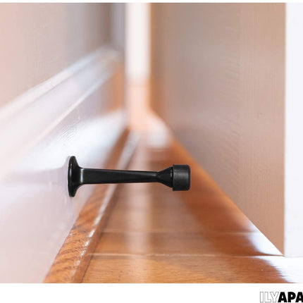 10 Pack of Door Stops Black - 3 1/4 Inch Heavy Duty Door Stop with Rubber Bumper