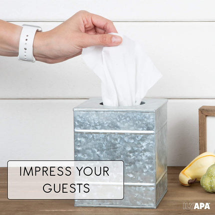 Ilyapa Tissue Box Cover Square - Rustic Galvanized Metal Tissue Box Holder