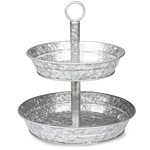 Galvanized Two Tiered Serving Stand - 2 Tier Metal Tray Platter for Cake, Dessert, Shrimp, Appetizers & More