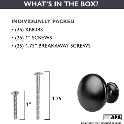Black Kitchen Cabinet Knobs - Round Drawer Handles - 25 Pack of Kitchen Cabinet Hardware