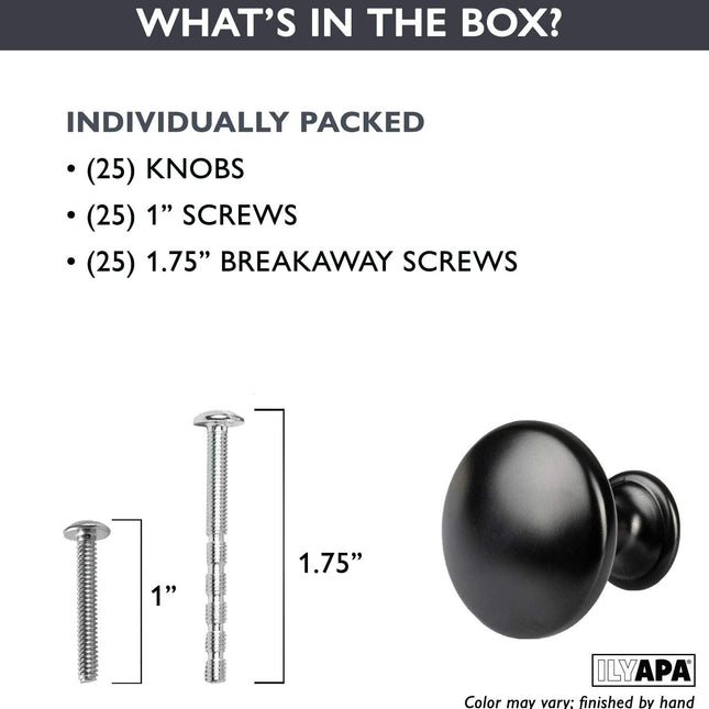 Black Kitchen Cabinet Knobs - Round Drawer Handles - 25 Pack of Kitchen Cabinet Hardware