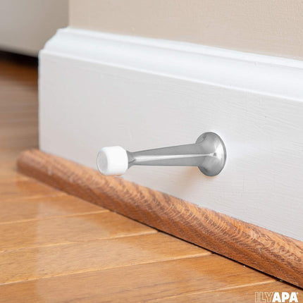10 Pack of Door Stops Satin Nickel - 3 1/4 Inch Heavy Duty Door Stop with Rubber Bumper