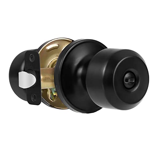 Ilyapa Privacy Door Knob for Bed/Bath - Modern Short, Black Interior Keyless Turn Thumb Locking Round Door Handle, Black 10 Pack