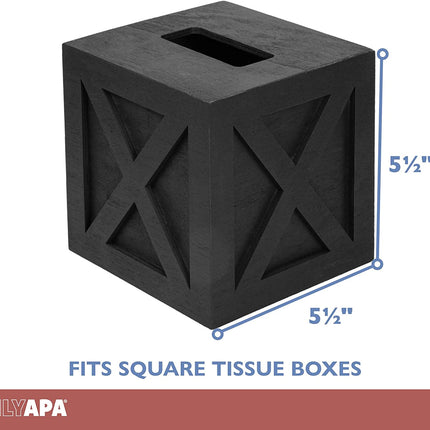 Ilyapa Wood Tissue Box Cover Farmhouse X Patterned- Rustic Farmhouse Black Wood