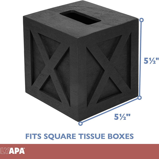 Ilyapa Wood Tissue Box Cover Farmhouse X Patterned- Rustic Farmhouse Black Wood