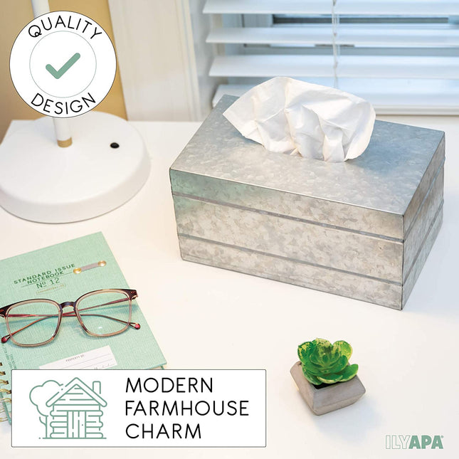 Ilyapa Tissue Box Cover Rectangular - Rustic Galvanized Metal Tissue Box Holder