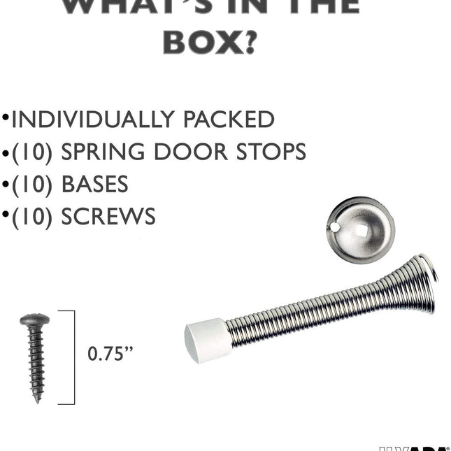 10 Pack of Satin Nickel Spring Door Stops - 3 1/4 Inch Heavy Duty Door Stop - Traditional Spring Door Stop Satin Nickel w/Rubber Bumper