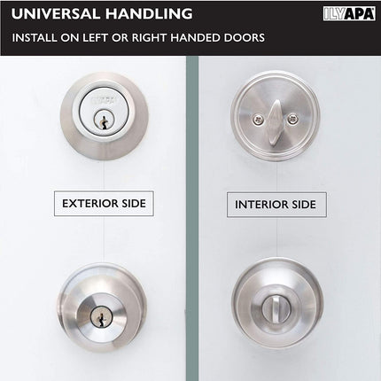 Ilyapa Entry Knob with Deadbolt Set - Ball, Satin Nickle 3 Pack