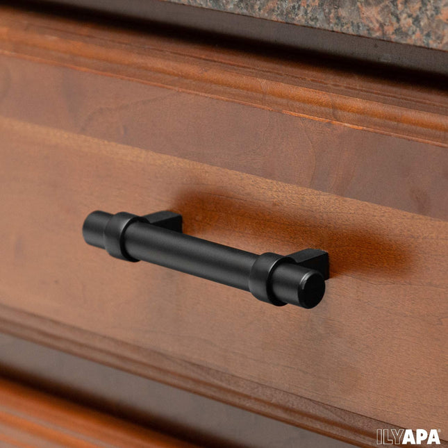 Black Kitchen Cabinet Handles - 3.75 Inch Hole Center Bar Pulls - 10 Pack of Kitchen Cabinet Knob Hardware