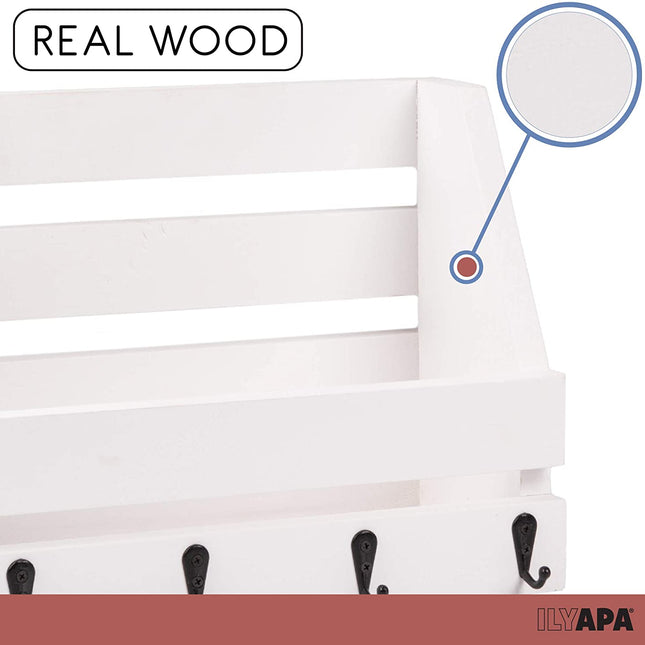 Ilyapa Rustic White Wooden Key and Mail Holder - Wall Mounted
