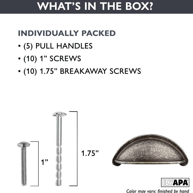 Ilyapa Antique Iron Kitchen Cabinet Pulls - 3 Inch Hole Center Bin Cup - 5 Pack