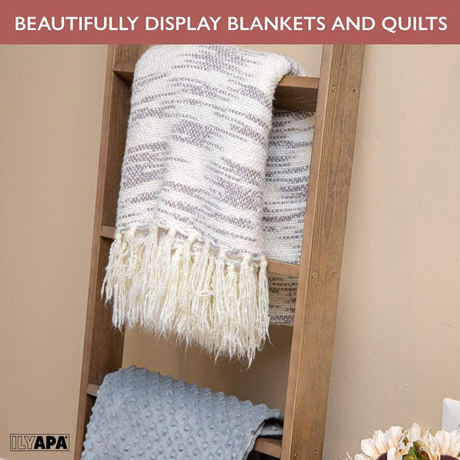 Ilyapa Blanket Ladder for The Living Room - Rustic Decorative Quilt Ladder, Barnwood