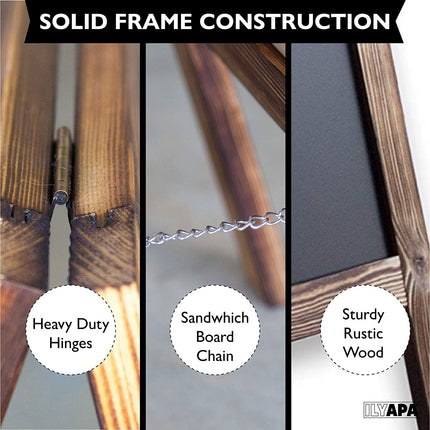 Wooden A-Frame Sign with Eraser & Chalk - 40 x 20 Inches Magnetic Sidewalk Chalkboard - Sturdy Freestanding Sandwich Board Menu Display for Restaurant, Business or Wedding