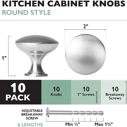 Ilyapa Satin Nickel Kitchen Cabinet Knobs - Round Drawer Handles - 10 Pack of Kitchen Cabinet Hardware