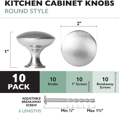 Ilyapa Satin Nickel Kitchen Cabinet Knobs - Round Drawer Handles - 10 Pack of Kitchen Cabinet Hardware