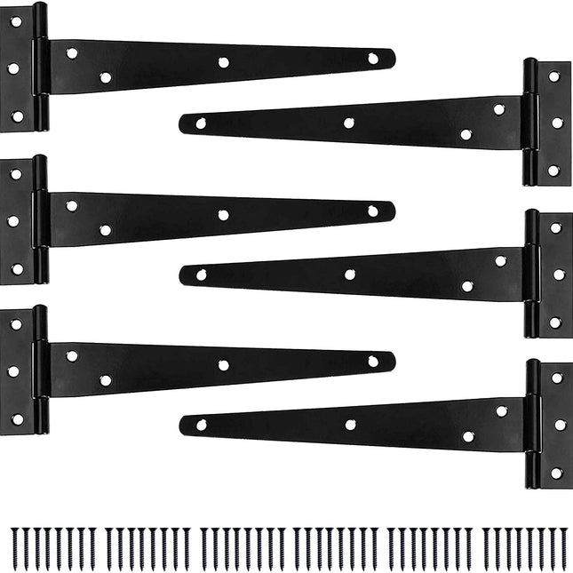 Ilyapa Heavy Duty Gate Hinges, 6 Pack - 8 Inch Outdoor T Strap Hinges for Barn Door, Shed or Wooden Fences