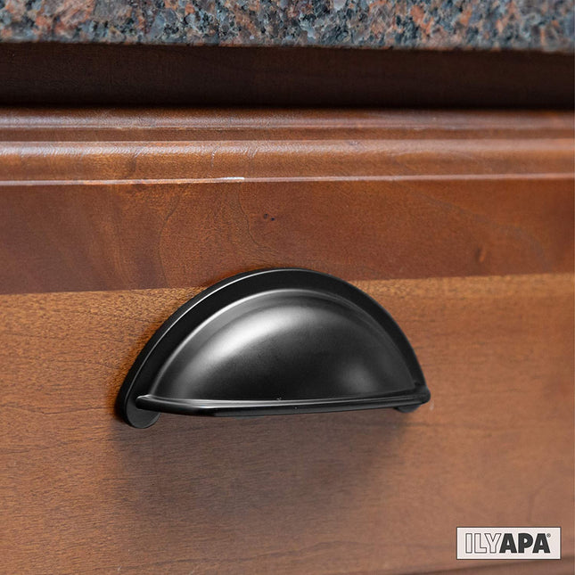 Black Kitchen Cabinet Pulls - New 3 Inch Hole Center Bin Cup Drawer Handles - 10 Pack of Kitchen Cabinet Hardware
