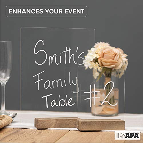 Acrylic Sign Holders with Wood Stands, 4 Pack - 8x10 Inch Blank Table Numbers Set for Wedding