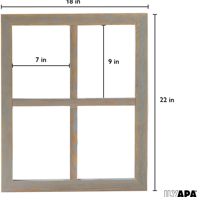 Ilyapa Window Frame Wall Decor 2 Pack - 18x22" Rustic Gray Wood