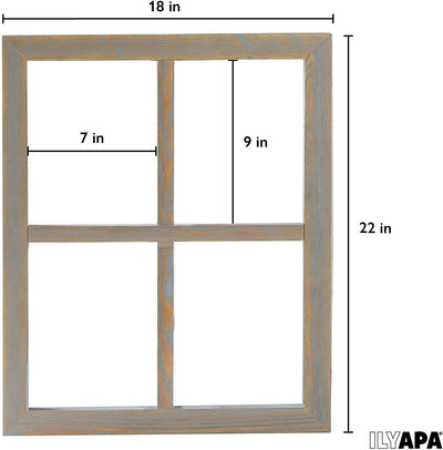 Ilyapa Window Frame Wall Decor 2 Pack - 18x22" Rustic Gray Wood
