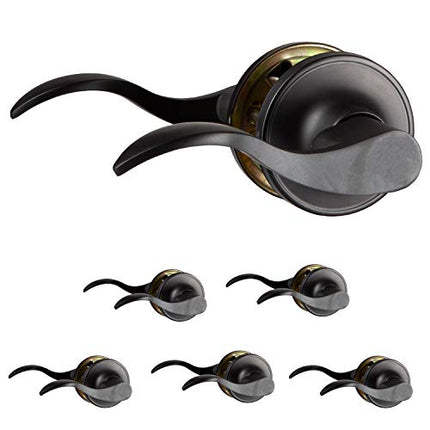 Interior Passage Lever - Keyless Hall and Closet Locksets, Reversible - Hall and Closet - Improved Matte Black Finish - (6 Pack)
