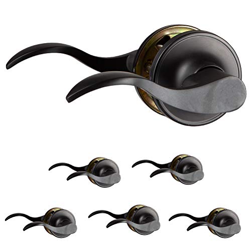 Interior Passage Lever - Keyless Hall and Closet Locksets, Reversible - Hall and Closet - Improved Matte Black Finish - (6 Pack)