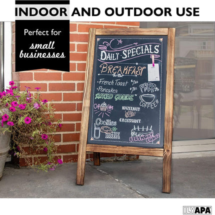 Wooden A-Frame Sign with Eraser & Chalk - 40 x 20 Inches Magnetic Sidewalk Chalkboard - Sturdy Freestanding Sandwich Board Menu Display for Restaurant, Business or Wedding