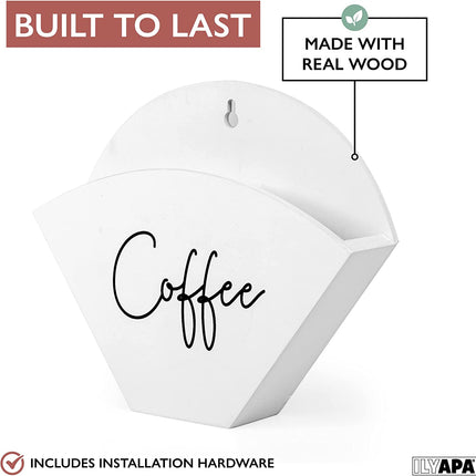 Ilyapa Wooden Coffee Filter Holder, White Wall-Mounted Farmhouse Style Coffee Filter Storage