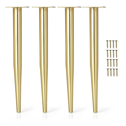 Ilyapa Tapered Metal Furniture Leg - Set of 4 Gold 16 Inch Tapered Replacement Furniture Feet for Chairs, Coffee Tables, Cabinets