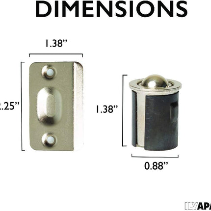 Closet Door Ball Catch Hardware, 4 Pack - Satin Nickel Drive-in Ball Catch with Strike Plate