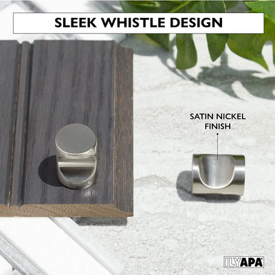 Ilyapa Satin Nickel Kitchen Cabinet Knobs - Minimalist Cylindrical Whistle Knob Handles - 10 Pack of Kitchen Cabinet Hardware