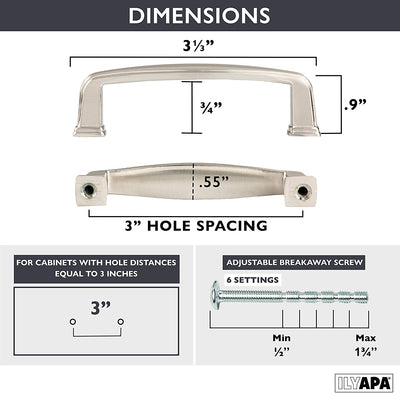 Satin Nickle Cabinet Handles - 3 Inch Hole CenterModern Drawer Pulls - 25 Pack of Kitchen Cabinet Hardware