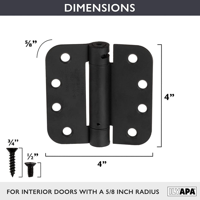Self Closing Door Hinges, 2 Pack, Black - 4x4 Inch Improved Interior Spring Hinges for Doors with 5/8" Radius Corners