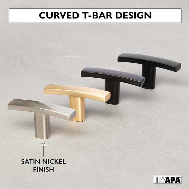 Satin Nickel Kitchen Cabinet Knobs, 25 Pack-Curved T-Knob Drawer Pull Handle