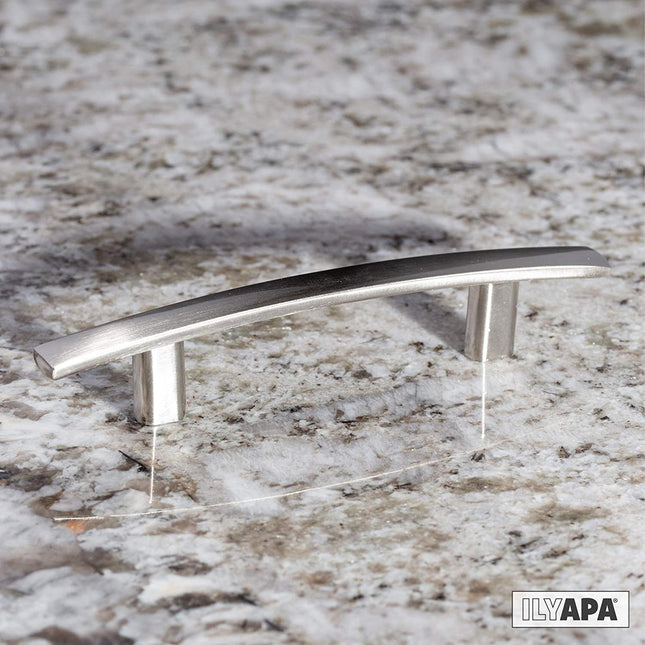 Satin Nickel Kitchen Cabinet Pulls - 3 Inch Hole Center Curved Pull Handle Bar - 10 Pack of Kitchen Cabinet Hardware