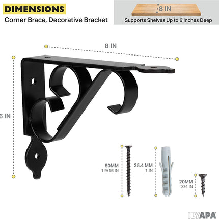 Heavy Duty Floating Shelf Brackets, 4 Pack - 6x8 Inch Decorative Metal Shelf Holders for Wall Mount Shelves