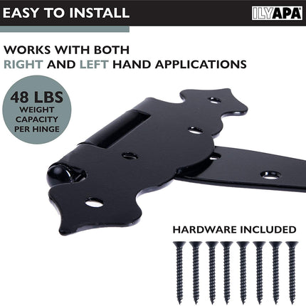 Ilyapa Heavy Duty Gate Hinges, 6 Pack - 6 Inch Decorative Outdoor T Strap Hinges for Barn Door, Shed or Wooden Fences