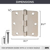 18 Pack of Door Hinges Satin Nickel - 3 1/2 x 3 1/2 Inch Interior Hinges for Doors with 1/4" Radius Corners