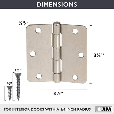 18 Pack of Door Hinges Satin Nickel - 3 1/2 x 3 1/2 Inch Interior Hinges for Doors with 1/4" Radius Corners