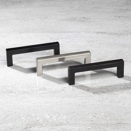 Satin Nickle Cabinet Handles - 3 Inch Hole Center Modern Squared Drawer Pulls - 25 Pack of Kitchen Cabinet Hardware
