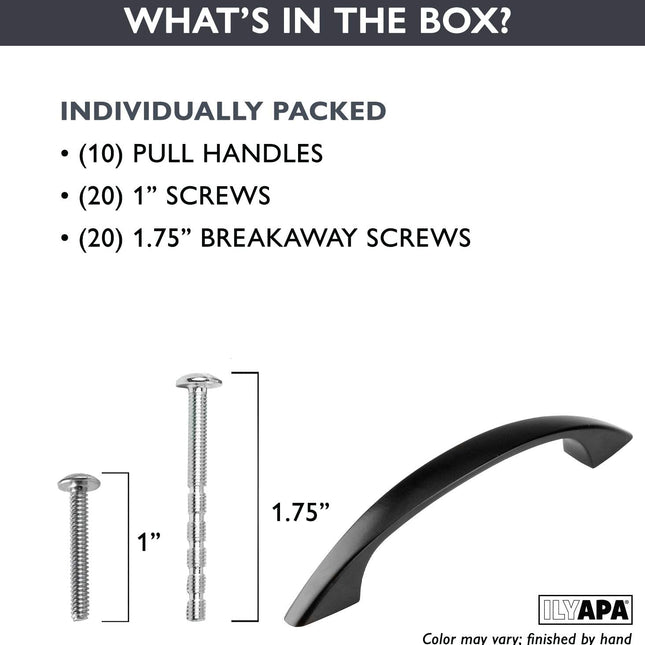 Black Kitchen Cabinet Pull Handles - 3 Inch Hole Center Handle Pulls - 10 Pack of Kitchen Cabinet Hardware