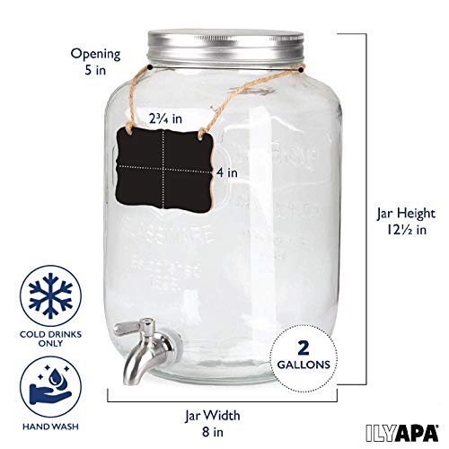 2 Gallon Glass Beverage Dispenser with Infuser, Metal Base, Stainless -  ilyapa