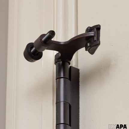 6 Pack Hinge Pin Oil Rubbed Bronze Door Stops -Heavy Duty Adjustable Door Stopper 2-1/2" x 1-3/4",with Black Rubber Bumper Tips
