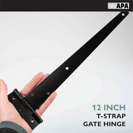 Ilyapa Heavy Duty Gate Hinges, 6 Pack - 12 Inch Outdoor T Strap Hinges for Barn Door, Shed or Wooden Fences