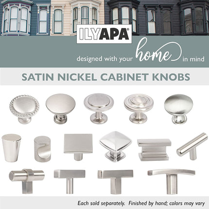 Satin Nickel Kitchen Cabinet Knobs, 10 Pack - Curved T-Knob Drawer Pull Handle Hardware